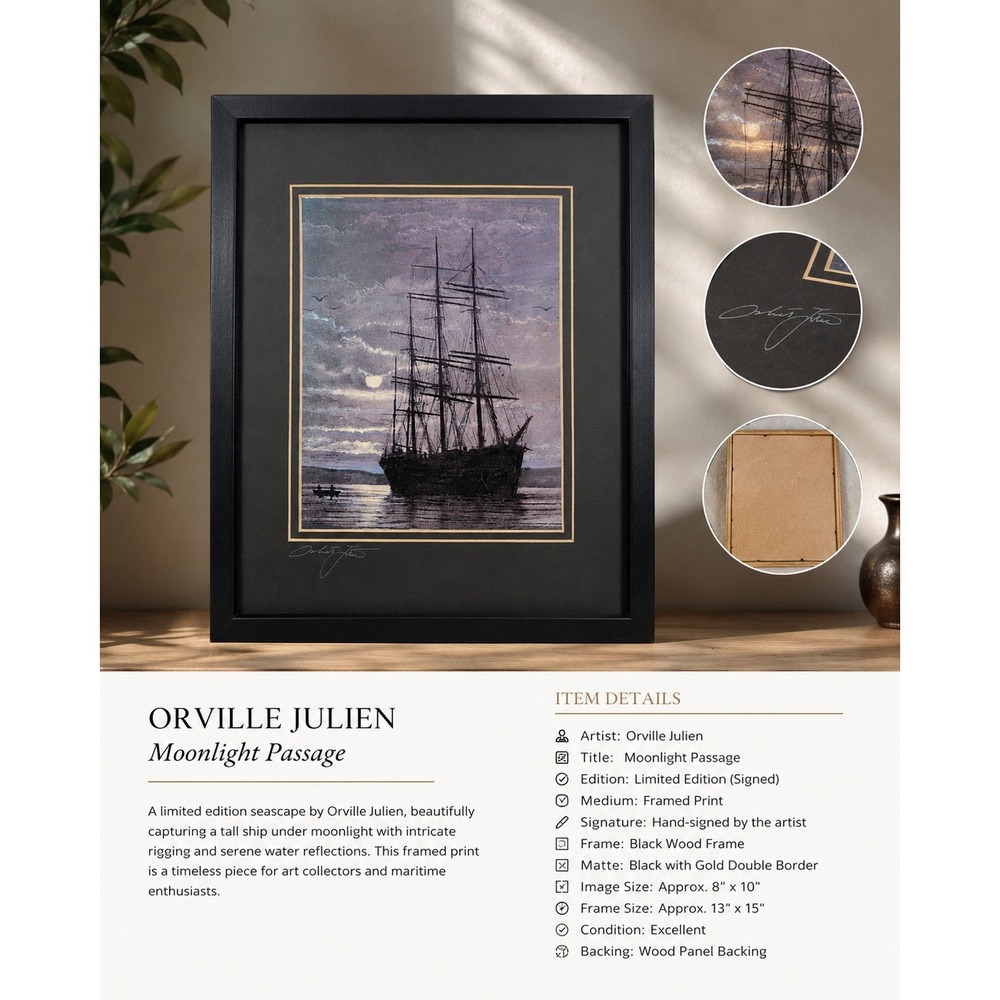 Orville Julien Moonlight Passage Signed Limited Edition Framed Nautical Print